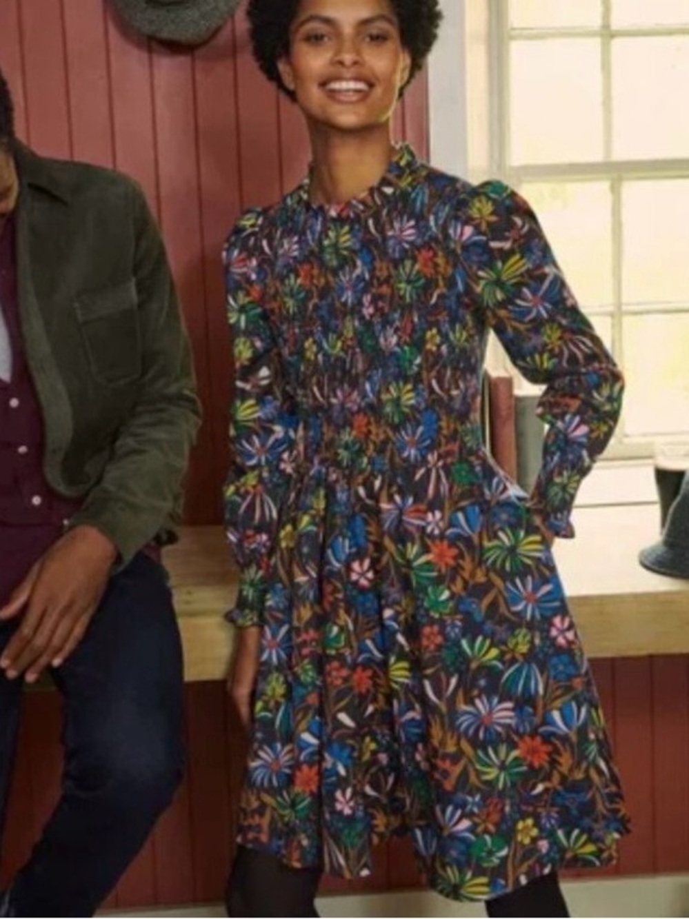 Boden Frill Neck Smocked Floral Dress